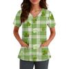 Ladies' St. Patrick Print Fashionable V-neck Pocket Short Sleeved  Uniform And Caregiver Top