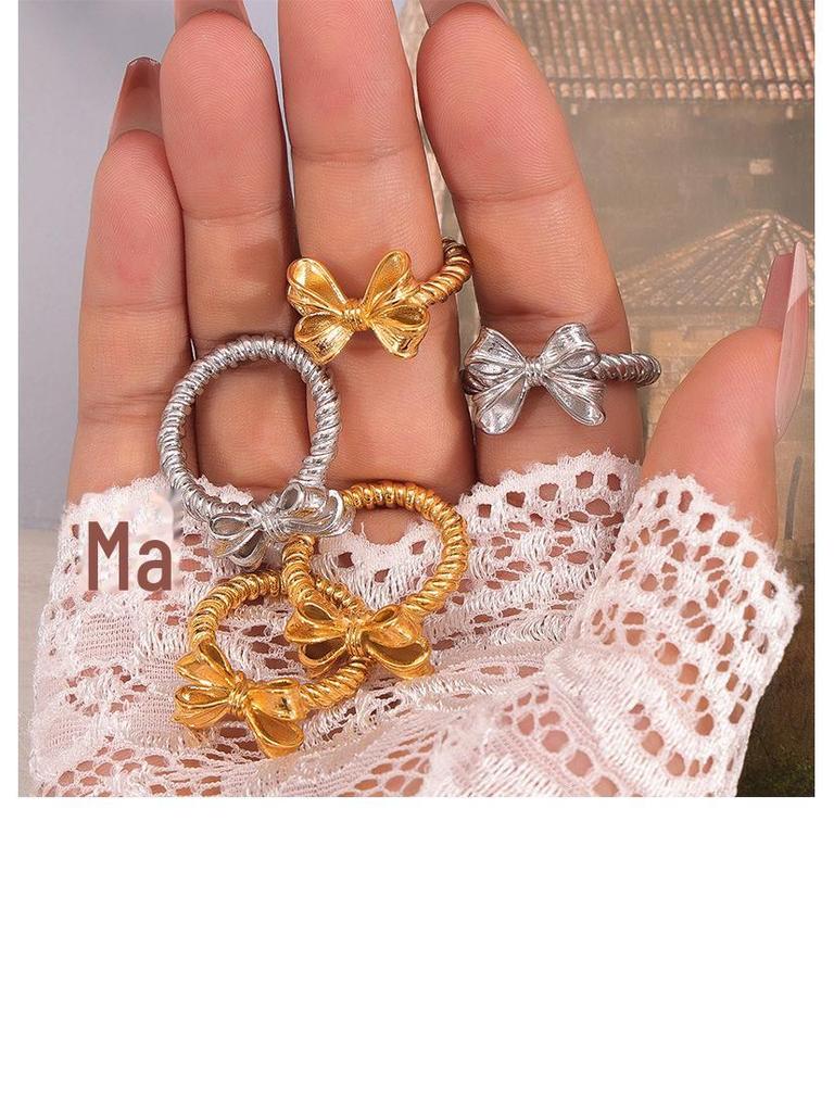 Элегантное кольцо-бантик «Императрица Цыси»: Роскошные позолоченные ювелирные изделия из титановой стали для женщин
