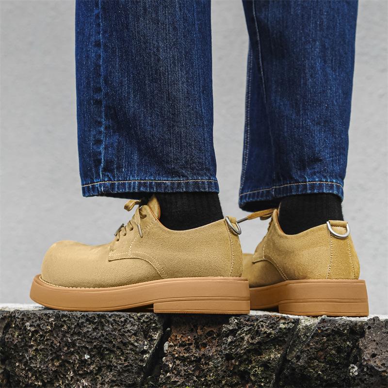 Круглые кожаные туфли мужские повседневные туфли с большим голенищем нишевые туфли дерби на платформе в британском стиле 1066-J