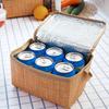 Portable Wicker Rattan Basket Waterproof Tableware Container Khaki Lunch Box Keep Warm Outdoor Camping Picnic Bag
