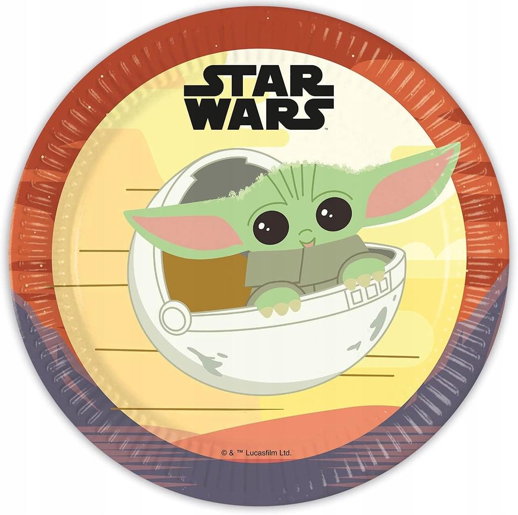 Talerzyki Papierowe Star Wars Mandalorian Baby Yoda Urodziny 23Cm 8Szt.