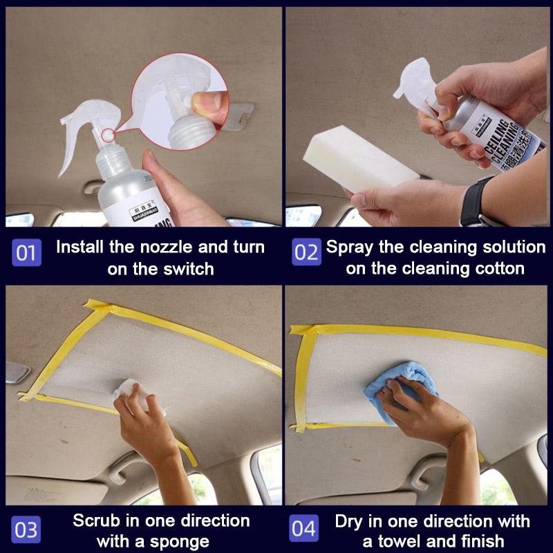 Средство для чистки салона автомобиля. Очиститель потолка. Инструменты для чистки автомобиля. Кожаная фланелевая тканая ткань. Чистка крыши без воды.