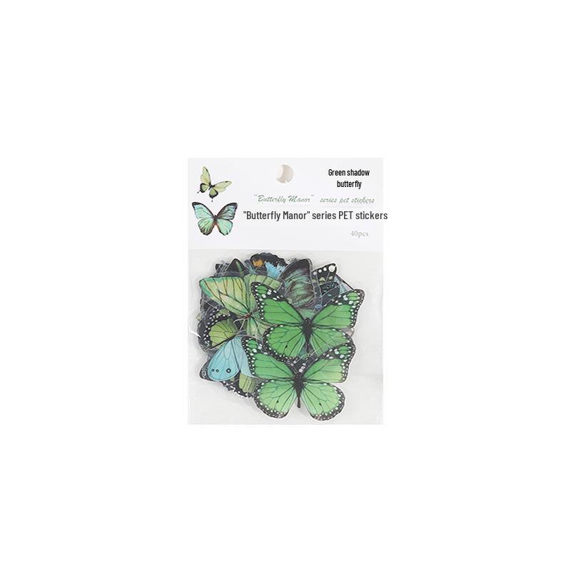 Retro Butterfly and Plant Waterproof PET Stickers - Large Ins Style for Notebooks