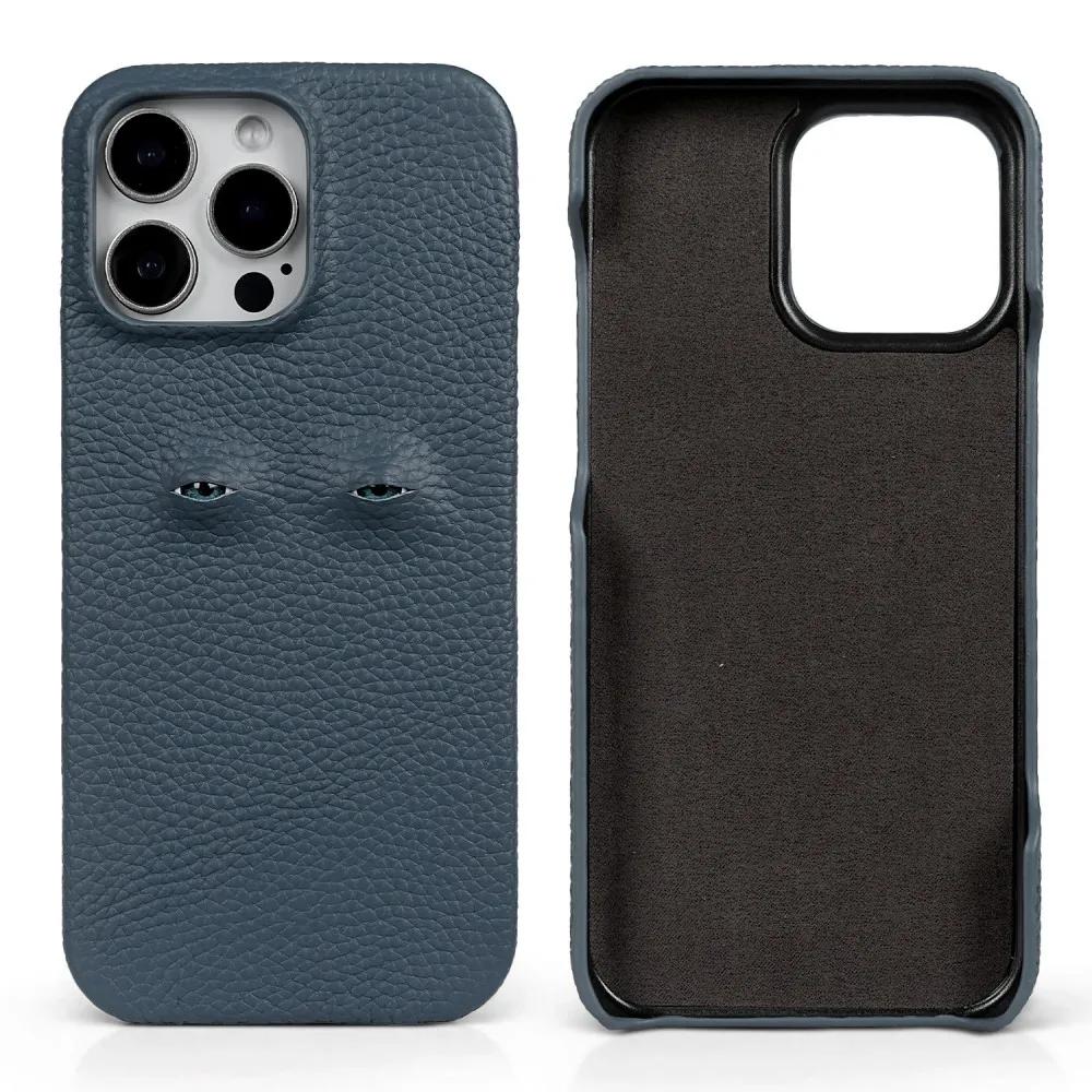 Уникальный дизайн глаз Чехол из натуральной кожи для Iphone 16 Pro Max 18Pro 17 14 13 12 Защитный задний чехол-бампер Персональный Coque Capa