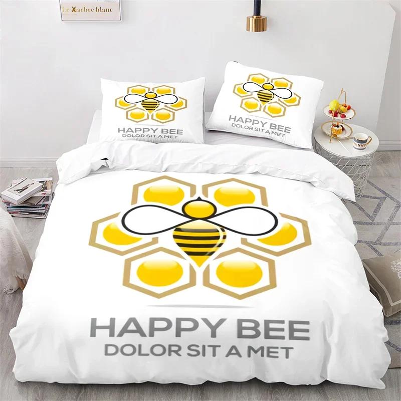Cartoon Bee Duvet Cover Insect Honeybee Bedding Set Microfiber Wild Animal Comforter Cover King For Teens Boys Kawaii Home Decor