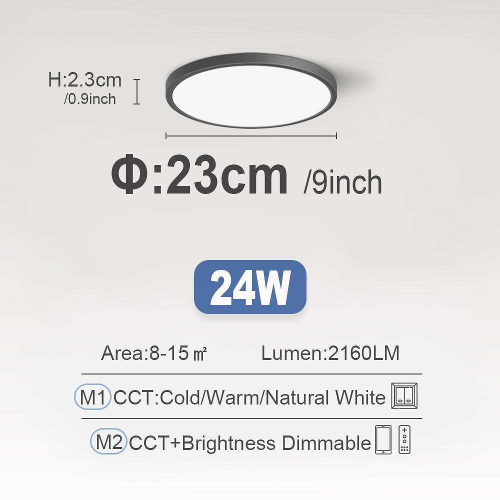 Ультратонкие светодиодные потолочные светильники 0,9 дюйма, круглые и квадратные, с регулируемой яркостью, CCT, панельные лампы, светильник для спальни, коридора, домашнего декора