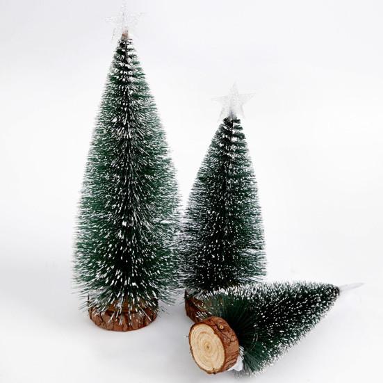 Мини Рождественская елка Маленькая Искусственная Заснеженная Флокированная Елка-карандаш со Светодиодной Подсветкой Настольные Елочные Украшения с Деревянной Подставкой для Рождественского Домашнего Декора