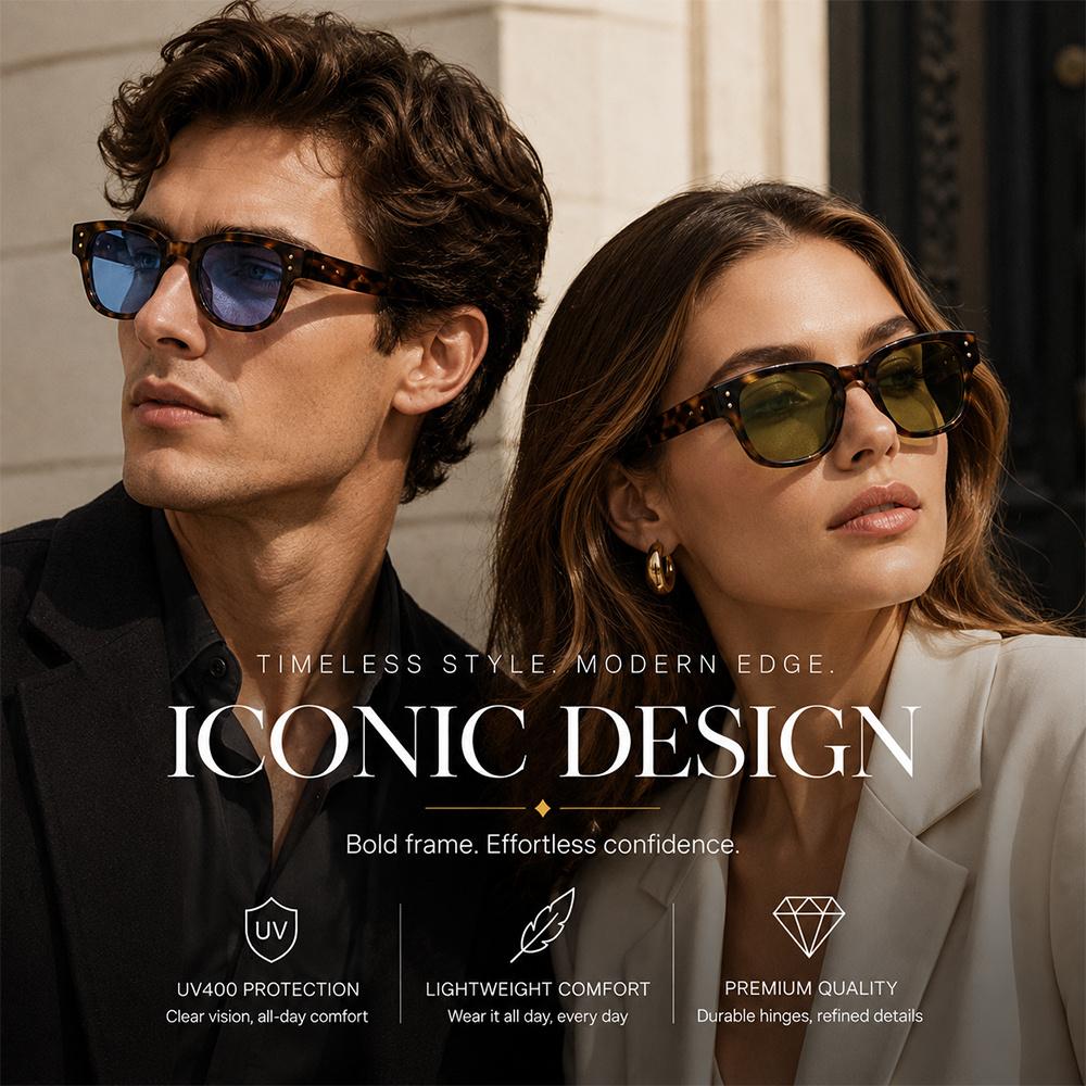 Retro Bold Square Sunglasses Unisex Black Rivet Decor UV400 Protection Fashion Shades Men Women Trendy Daily Outdoor Sun Glasses