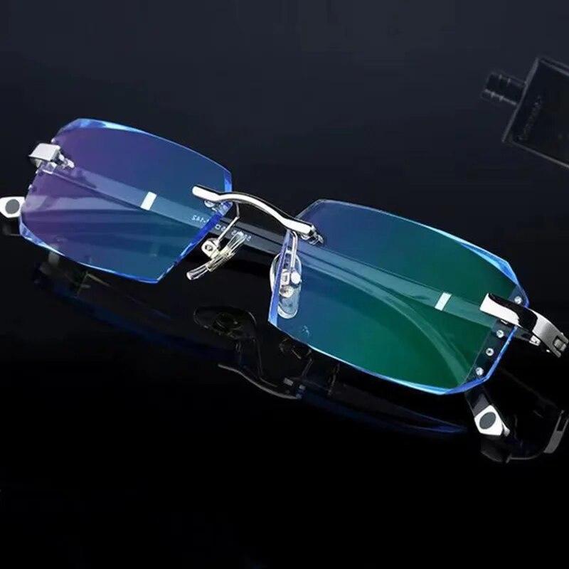 Diamond Cutting Myopia Glasses Anti Blue Light Rimless Computer Near Sight Eyeglasses Men's Finished Prescription Minus Eyewear