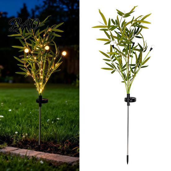 Energy Saving Garden Stakes 2Pcs Artificial Flower Solar Lights, Lily Bamboo Wisteria Stake Easy Install Yard Decor Powered Firefly Waterproof Pathway