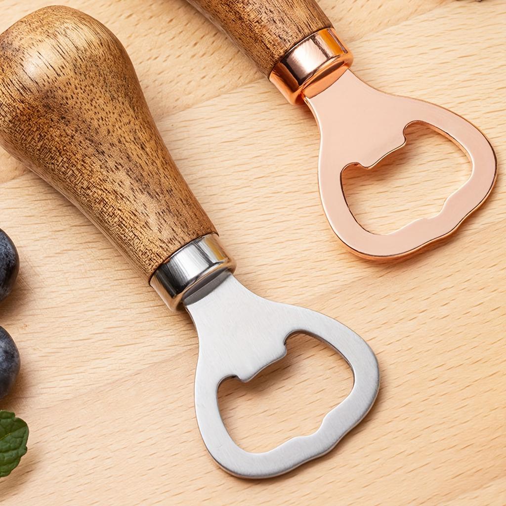 1PC Beer Bottle Opener Home Solid Wood Handle Rose Gold Creative Vertical