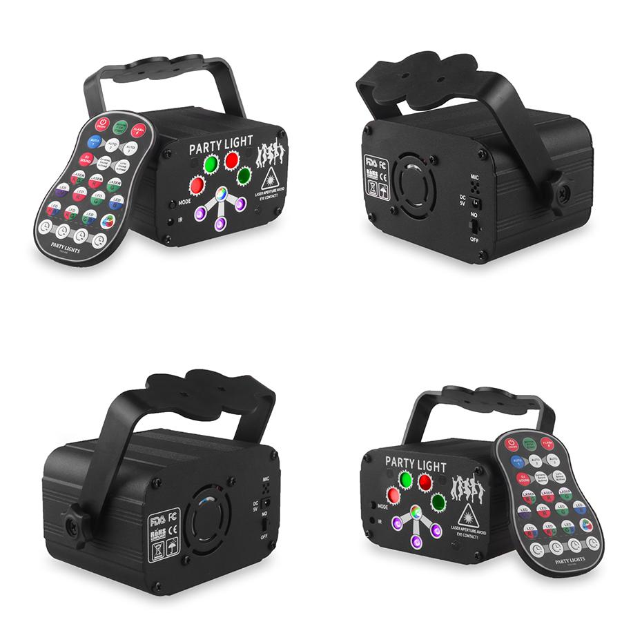 RGB Mini DJ Disco Laser Light Projector USB Rechargeable LED UV Sound Strobe Stage Effect Wedding Xmas Holiday Party Lamp