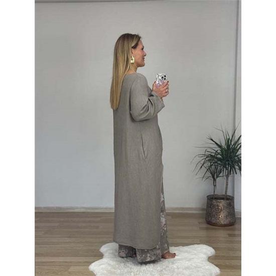 Женский комплект из 2 предметов однотонный топ с длинным рукавом и круглым вырезом, асимметричный низ, брюки с широкими штанинами с принтом