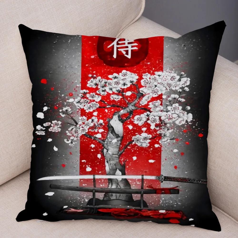 Чехол для подушки в японском стиле Ink Warrior для дивана, дома, с двойным принтом, декор, красивый пейзаж, наволочка для девочки, мягкий плюшевый чехол для подушки
