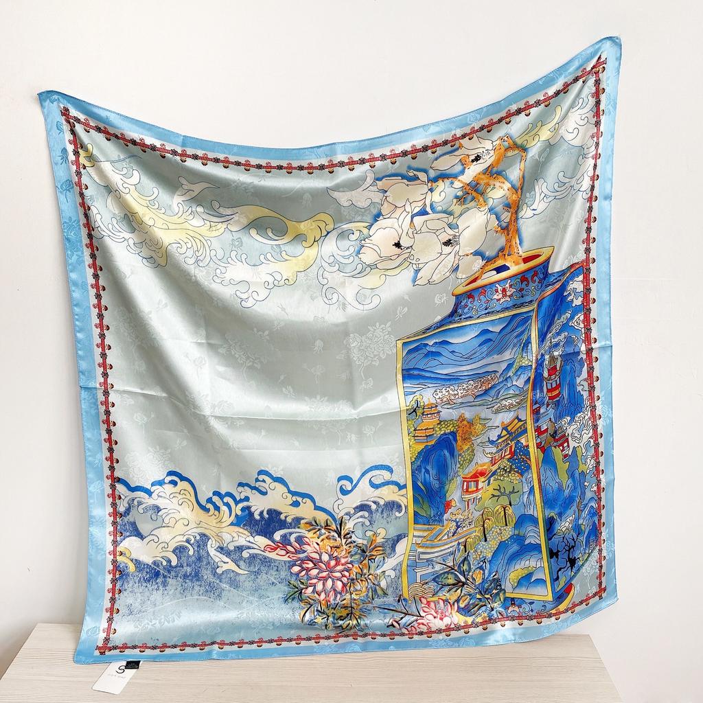 90 см квадратный большой квадратный шарф Four Seasons, роскошная декоративная рубашка, профессиональный платок, повязка на голову, солнцезащитный платок