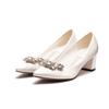 White Wedding Shoes Thick Heel Bridal Shoes Rhinestone Pointed Toe Mid-heel Large Size 41-43 Dress Shoes for Wedding Women Pumps
