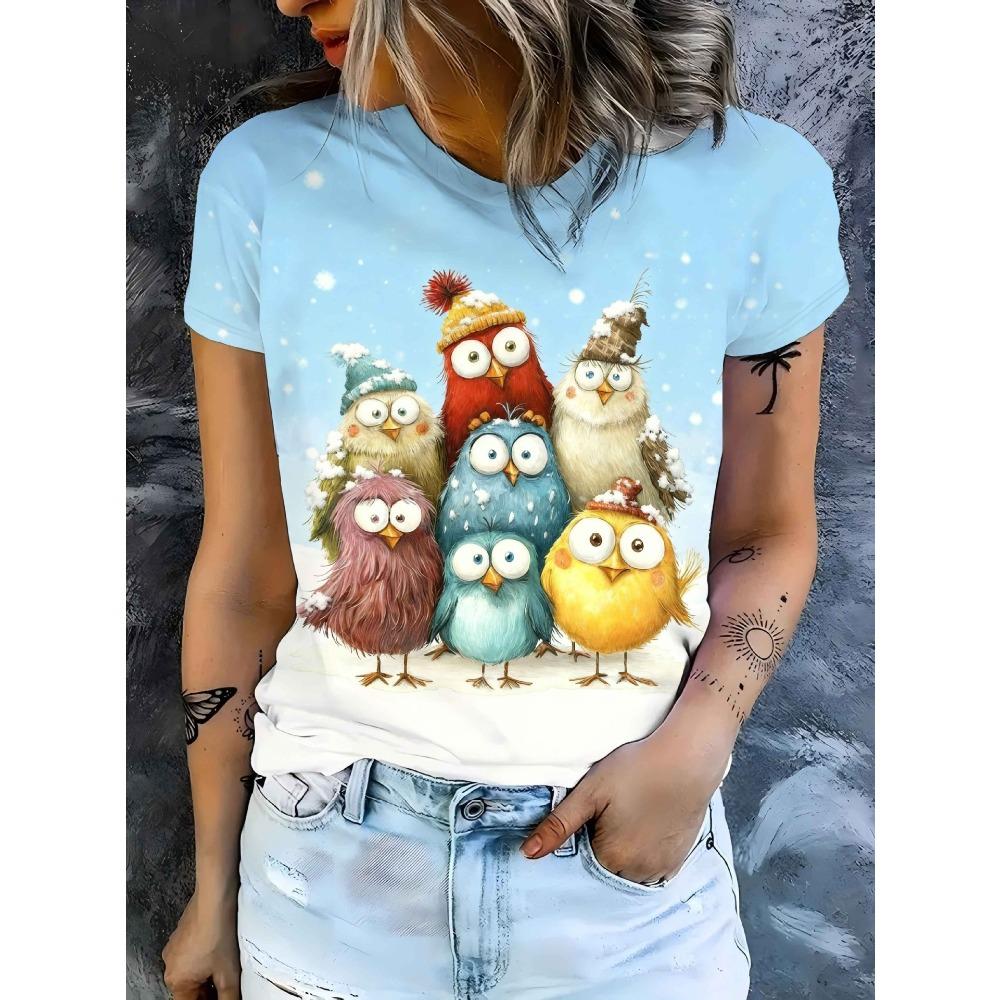 Summer Women's Round Neck Short Sleeved Animal Cartoon Portraits Series 3D T-shirt Fashionable Comfortable Breathable Loose Large Size T-shirt