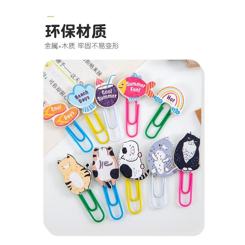 Creative Cartoon Animal Colored Wooden Paper Clip Bookmark For Student Notebooks