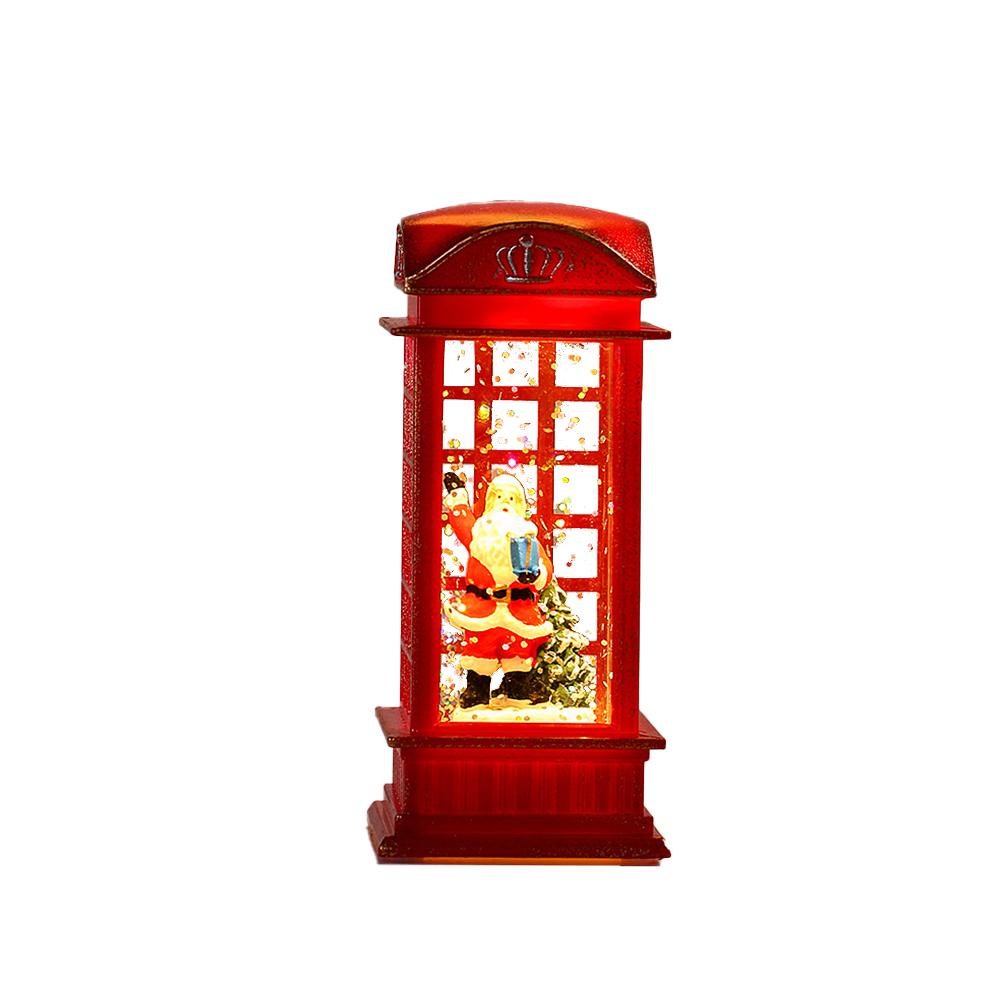 Christmas Snow Lantern Telephone Booth Battery Operated With Swirling Glitter 5“ x 2” x 2”for Xmas Home Decoration