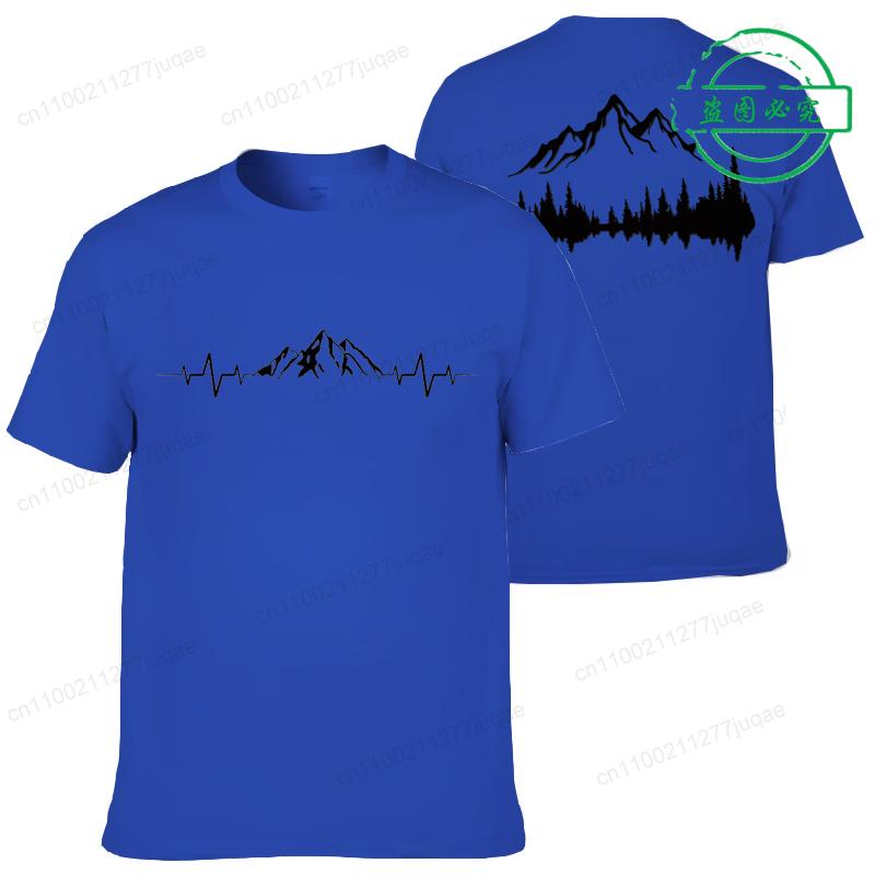 Летняя мужская одежда Повседневные свободные футболки с принтом гор и деревьев Спортивная футболка с круглым вырезом и коротким рукавом Горы Пульс Топы