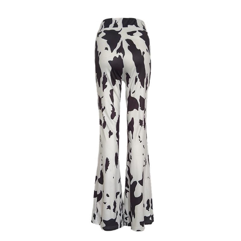 Womens Fashion Cow Print High Waist Casual Flared Long Pants