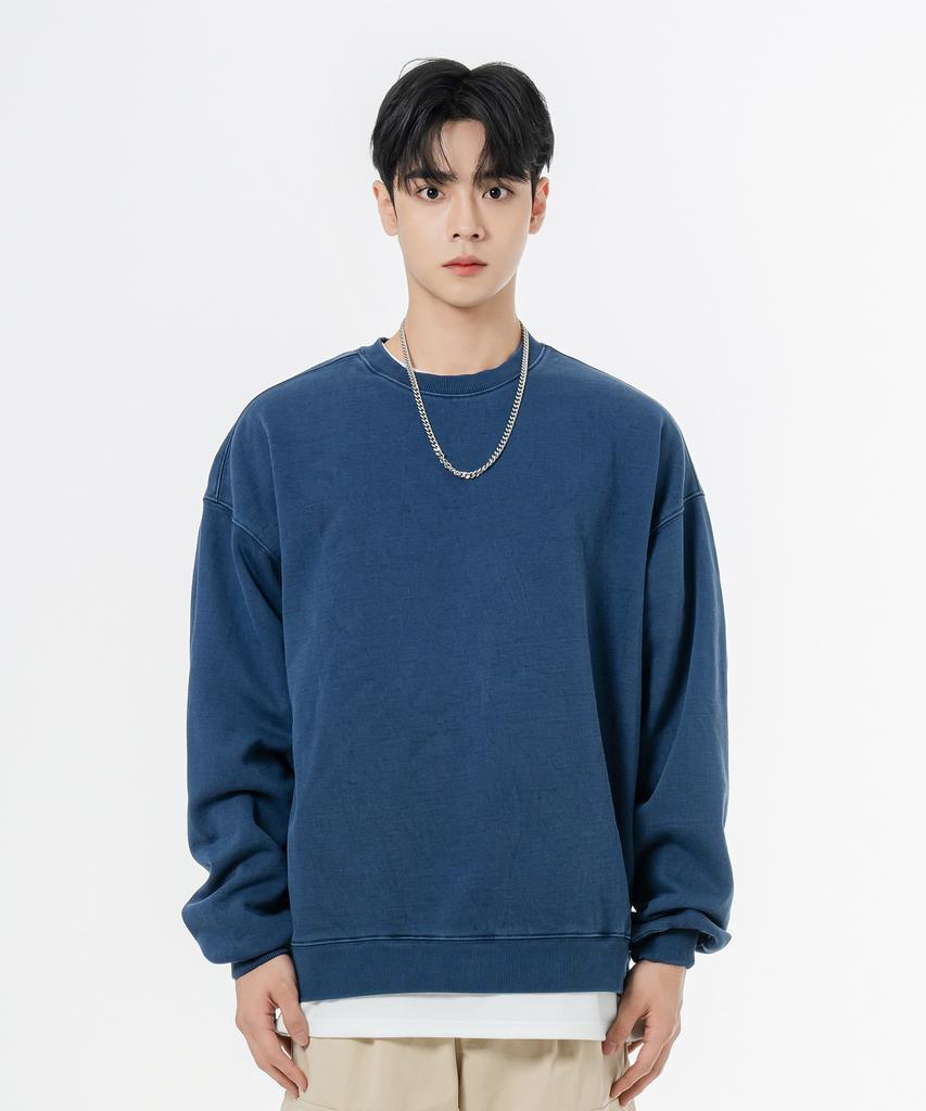 MOZMOZ Terry Brushed Pigment Backstitch Oversized Sweatshirt Blue