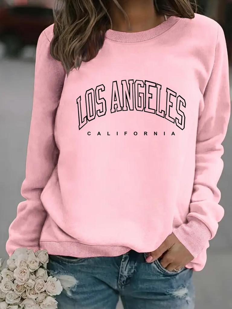 Autumn/Winter Women's Long-Sleeve Los Angeles Print Pullover Hoodie