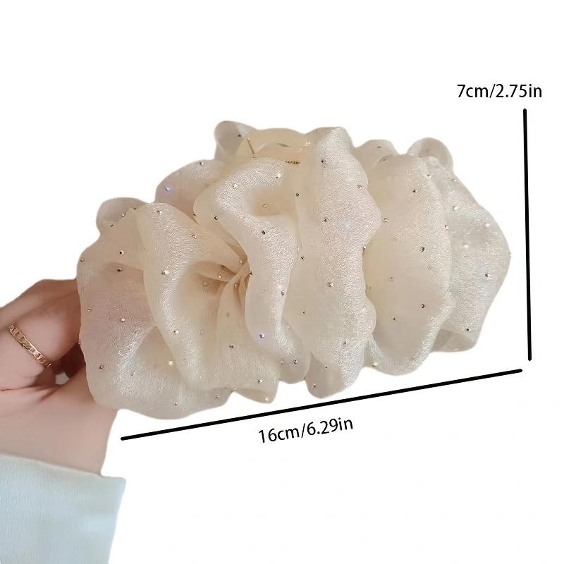 Seersucker Hair Claw for Women Fabric Shiny Hair Bow Polka Dot Hair Accessories Big Bow Hairpin