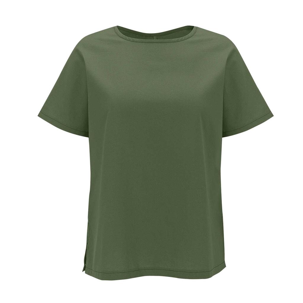 Women's Fashion Short Sleeve Round Neck Solid Colour Loose Casual Shirt Cotton Blouse