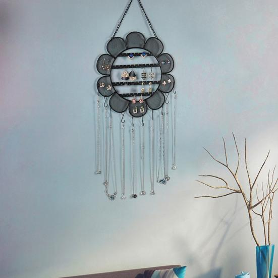 Подставка для сережек с металлической цепочкой в форме цветка, сетчатый дизайн, большая емкость