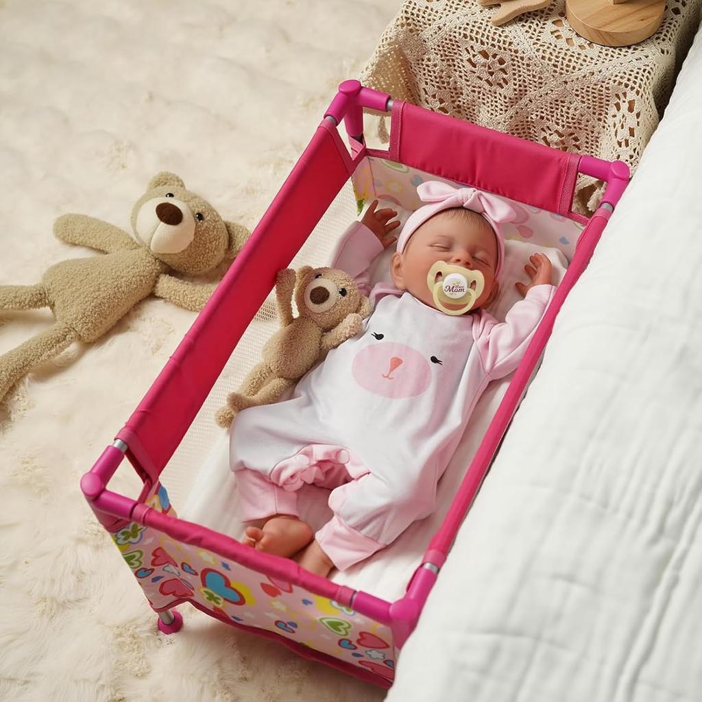 BABESIDE Детская кроватка для куклы с сумкой для хранения, Складной манеж, Кровать для куклы для кукол Реборн 17-21", Аксессуары для кукол Реборн для девочек