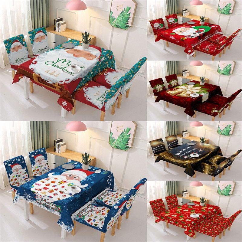 Красиво оформленная рождественская скатерть и чехол для стула для декора столовой