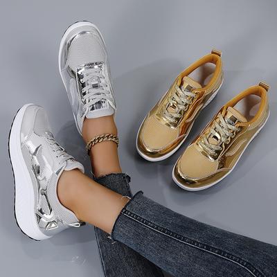 Женские кроссовки повседневные школьные кроссовки для девочек легкие кроссовки серебристо-золотые большие размеры