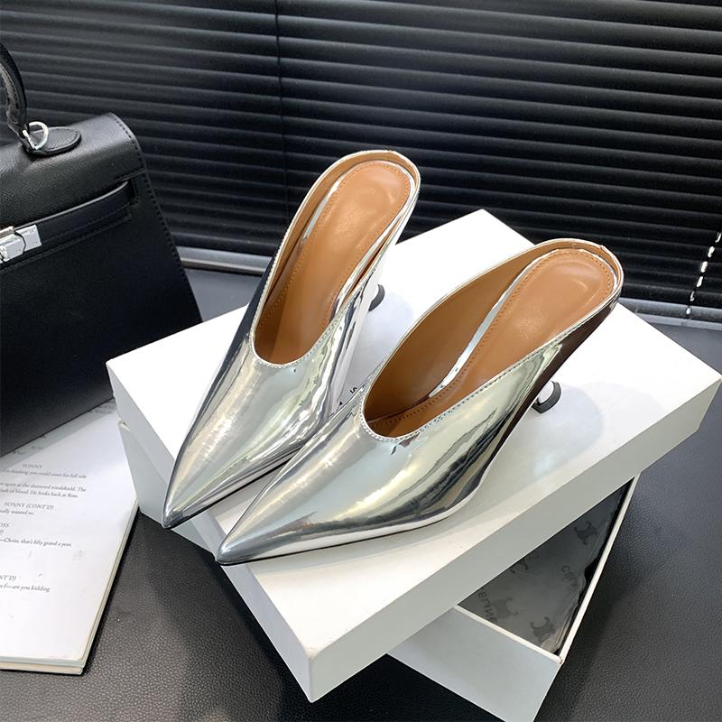 2025 Новый Дизайн Платформа Танкетка Высокий Каблук Мюли Женские Тапочки Лаконичные Неглубокие Остроносые Вечернее Платье Женская Обувь