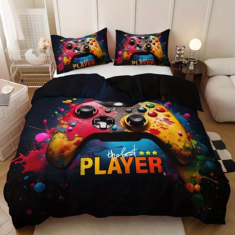 Duvet Cover Set Color Graffiti Gamepad  (1 Duvet Cover + 2 Pillowcase) Soft Breathable HD Printing Bedding Set For Home Decor