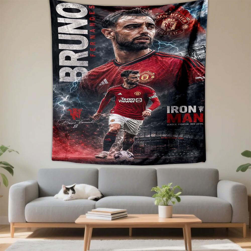 Tapestry Bruno Fernandes Manchester United Iron Man Old Trafford Poster Wall Hanging for Soccer Fan Cave Decor
