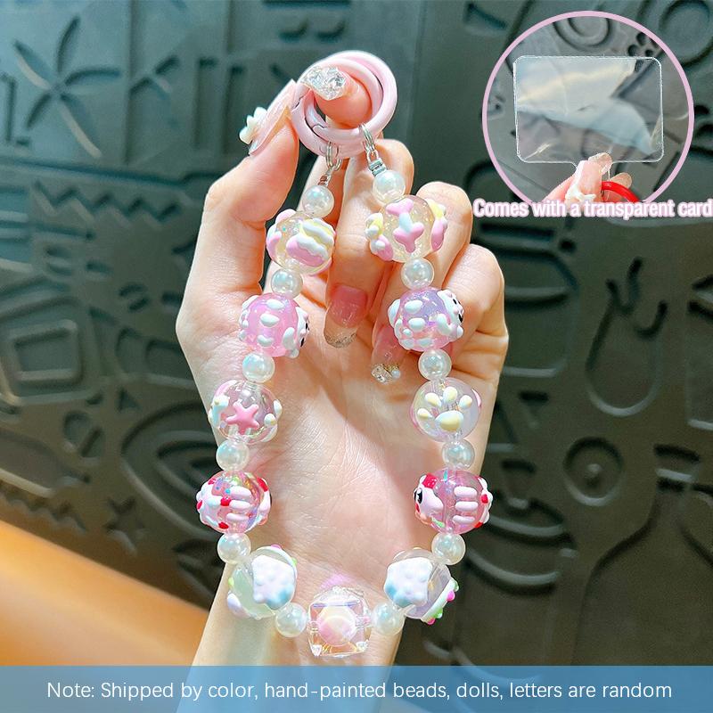 Цветные расписные бусины для телефона с картой, милые бусины, брелок, подвеска, ремешок на запястье, чехол для наушников, подвеска, декор для сумки