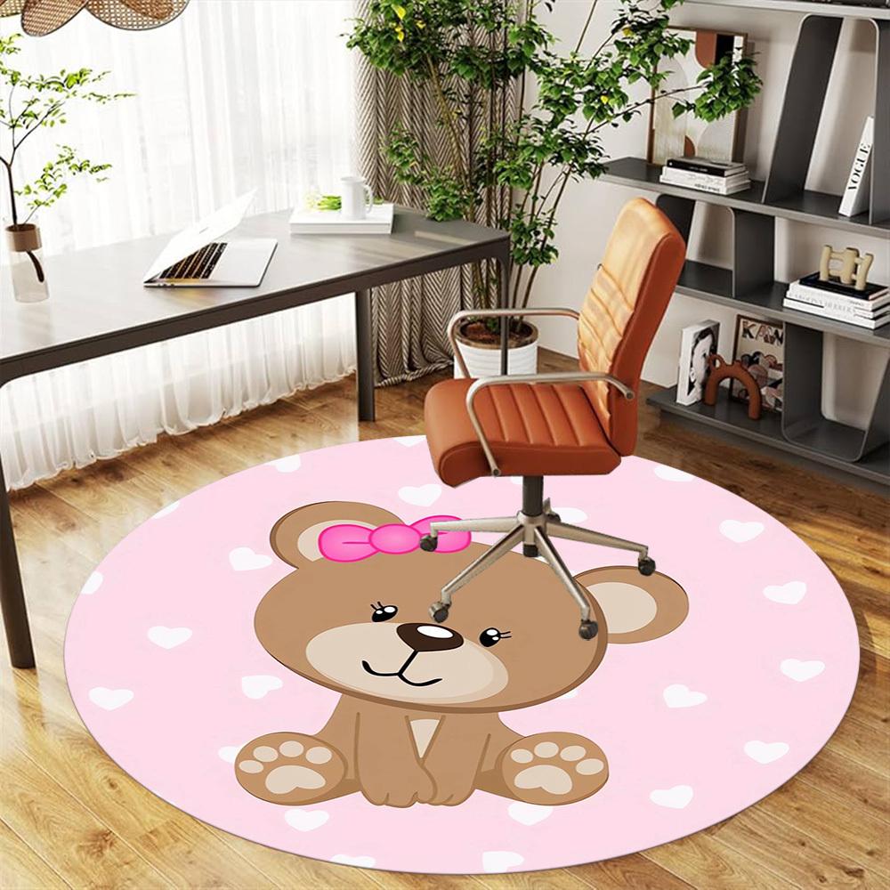 1pc Bear Heart Round Chair mat Area Rug - Non-Slip, Floor Mat for Office, Bedroom, home decor Christmas Gift p0811167