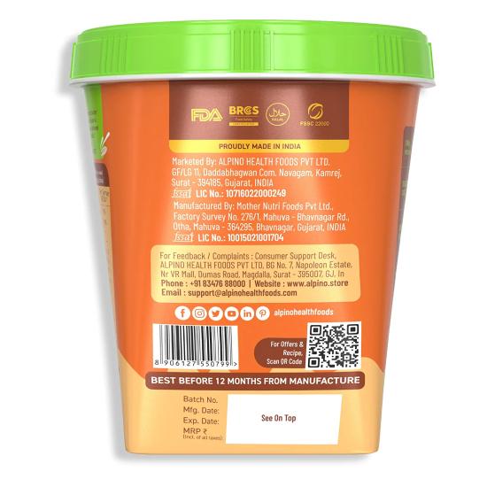 Арахисовое масло с высоким содержанием протеина Alpino Jaggery Smooth 500 г | 30% с высоким содержанием белка | Сделано из жареного арахиса, сывороточного протеина, органического пальмового сахара