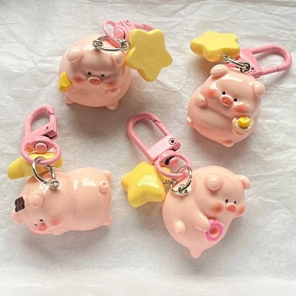 Charms Cartoon Key Chain Resin 3D Key Chain Personality Pink Pig Pendant Decoration