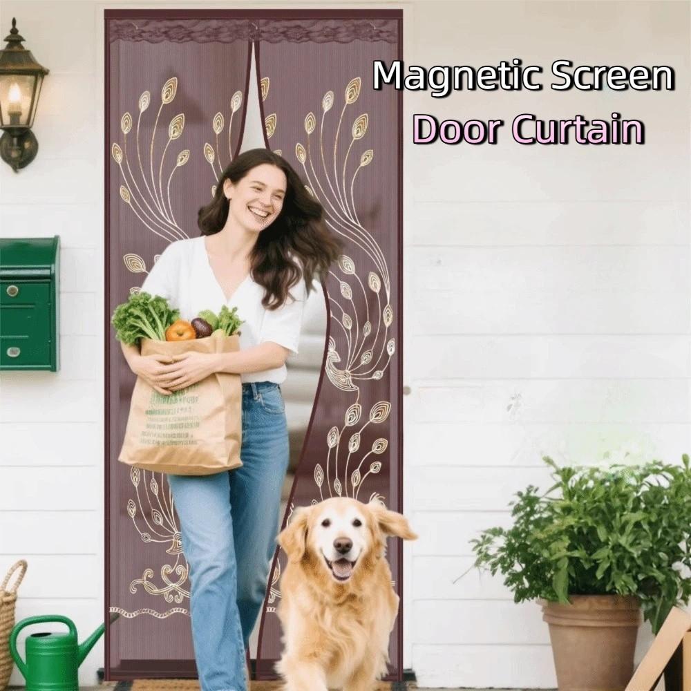 Embroidered Magnetic Screen Door Curtain Well-ventilated Anti Mosquito Net  Bedroom