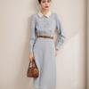 Spring New Splicing Lapel Temperament Slim-fitting Contrasting Denim Medium and Long-sleeved POLO Collar Dress Women
