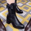 Shoes for Women  High Quality Winter Women Boots Solid Colors Pointed Toe Butterfly-knot Mid Heel Zipper Zapatillas De Mujer