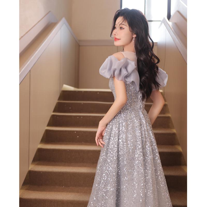 High-end evening dress 1011 new high-end sense light luxury niche banquet host adult ceremony party dress dress woman