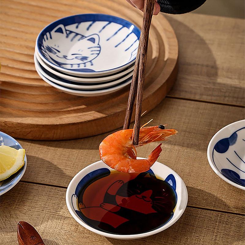 4 шт. керамические соусницы, суши-тарелки, столовая посуда, японский стиль, десерт, креативная, милая, с рисунком счастливого кота, тарелка для специй