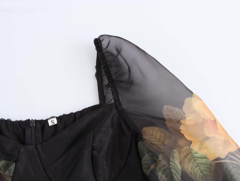 2024 Autumn Women's European-American Fashion Tulip Print Organza Skirt