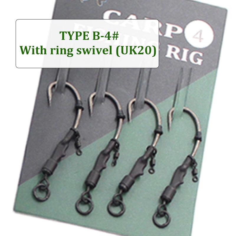 4 шт., снасти Ronnies с винтом для наживки/кольцом, вертлюг, рыболовный крючок с сильным изогнутым хвостовиком, готовая оснастка для ловли карпа, аксессуары для ловли карпа, снасти