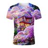 Summer New Rose Castle Colors Beautiful Personality Youth Trend 3D Digital Printing Round Neck Shirt Short Sleeve T-shirt