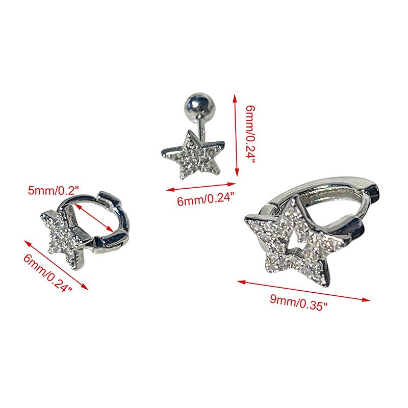 3 шт./компл. модные серьги-гвоздики с пентаграммой из циркония для женщин и девочек, серьги-кольца в стиле панк-крутые со звездами, милые эстетичные украшения, подарок на вечеринку