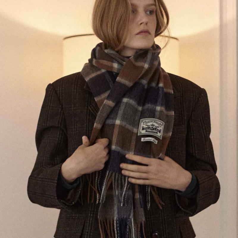 NONLOCAL Daily check wool muffler - Navy check